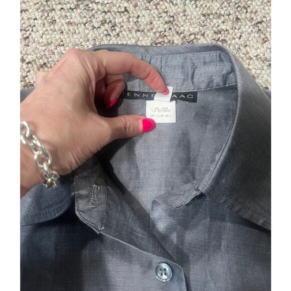 Jenne Maag Silver Gray Metallic Blouse Top Button Down Fitted Elegant Size M - Picture 4 of 7